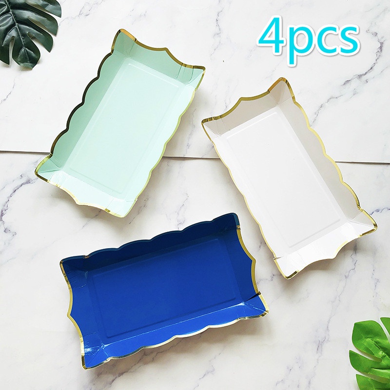 4pcs Disposable Rectangular Paper Plate Tableware for Festival Party Supplies