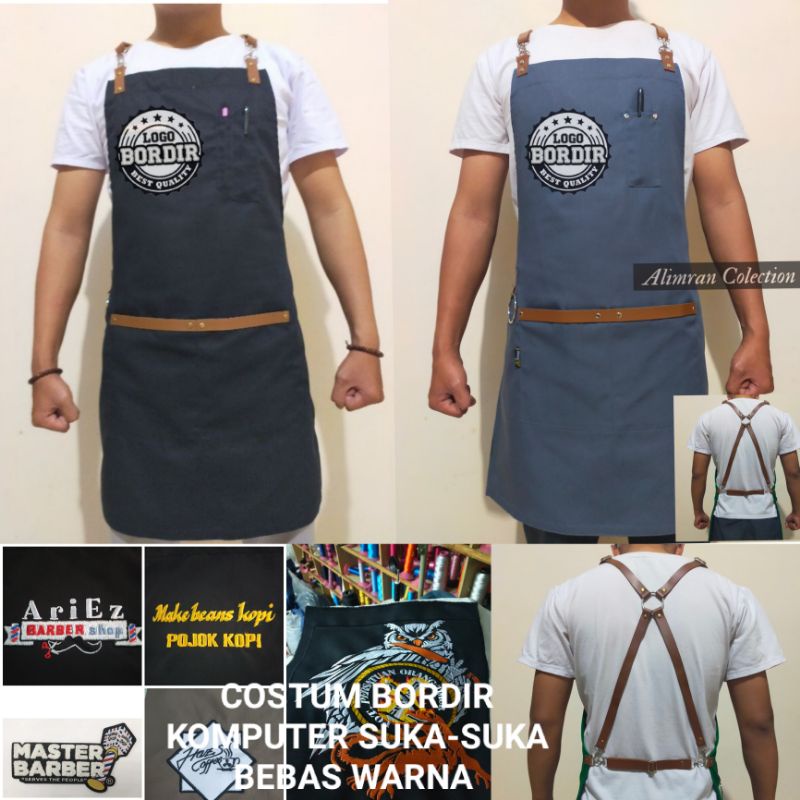 Jual Appron Barista Clemek Barista Costum Logo Barbeshop Bartender ...