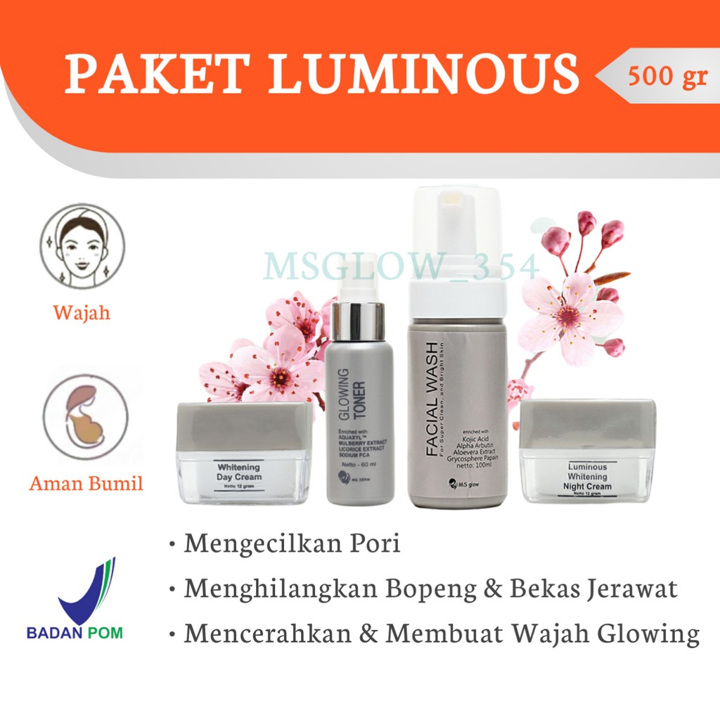 MS Glow Original Whitening Acne Luminous Ultimate Series - Paket MS Glow Whitening Acne Luminous Ultimate Original - Skincare MS Glow Paket Whitening Acne Luminous Ultimate Ori Original - MS Glow Beauty Official Store Resmi Cikarang Bekasi Bandung Jakarta-Paket Luminous