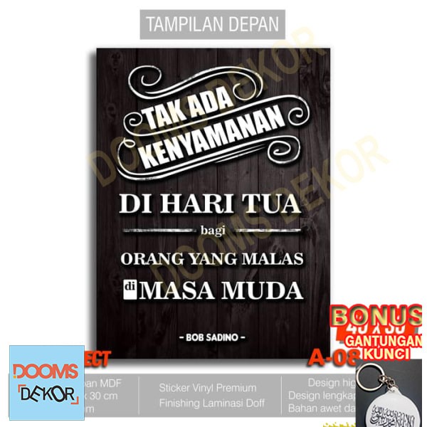 Grosir Hiasan Dinding Poster Kayu - Quotes/Quotes Bob Sadino Masa Muda A-08 Elegan