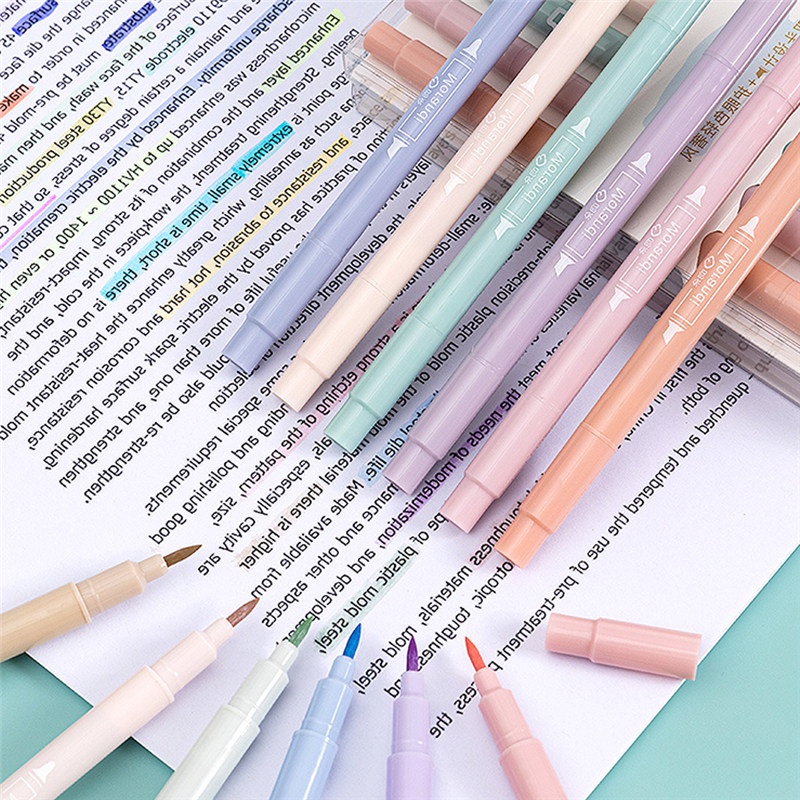 TK 6Colors/Set Double Tip Highlighter Candy Color Marker Pen Multi-colors Midliner Pastel Highlighter Set Stationery