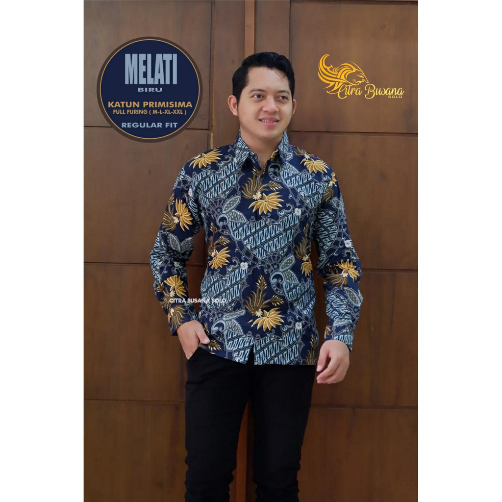 MELATI BIRU Kemeja Batik Pria Full Furing Bahan Katun Primisima