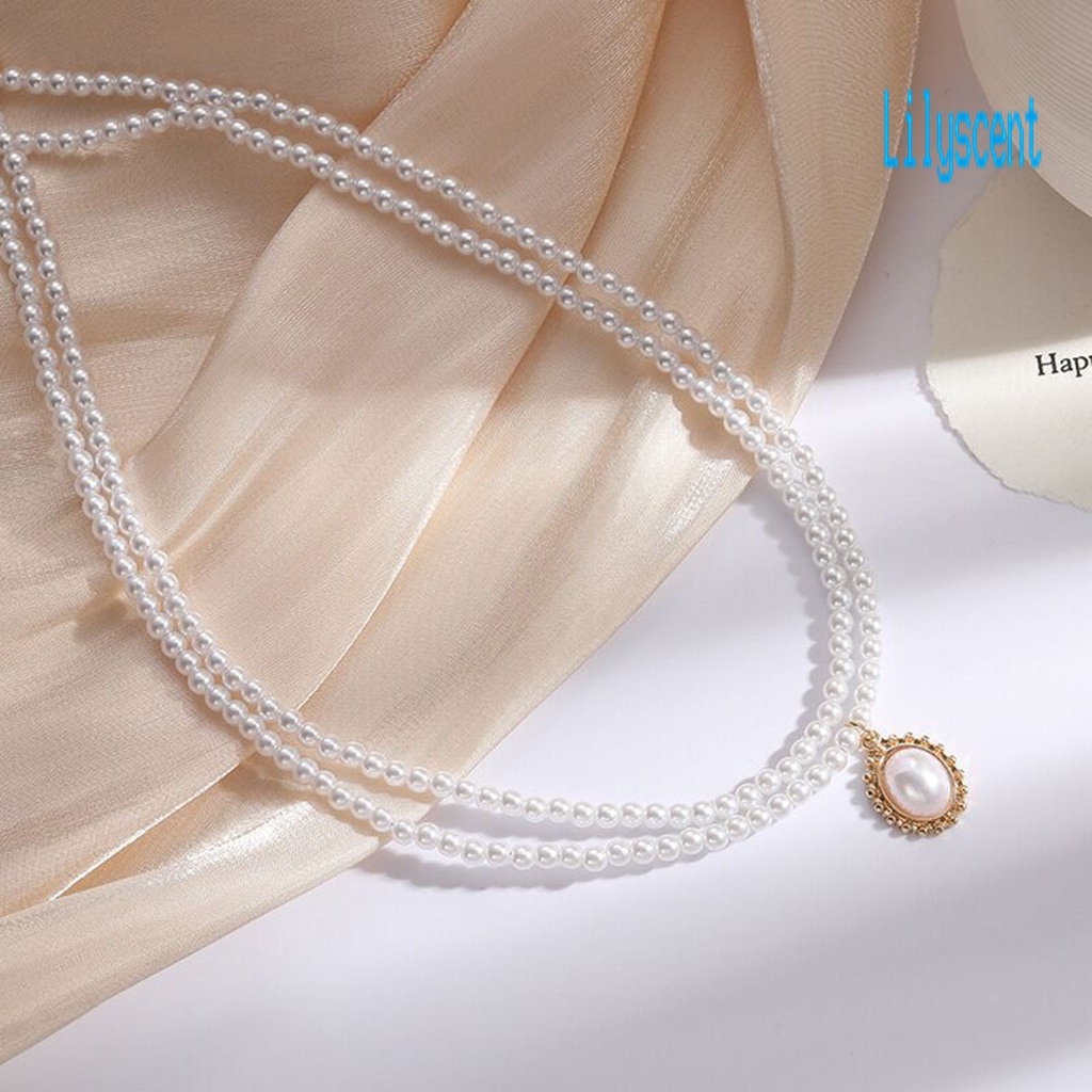Kalung Choker Rantai Klavikula Mutiara Tiruan Lapisan Ganda Dapat Disesuaikan Gaya Retro Untuk Pesta Pernikahan