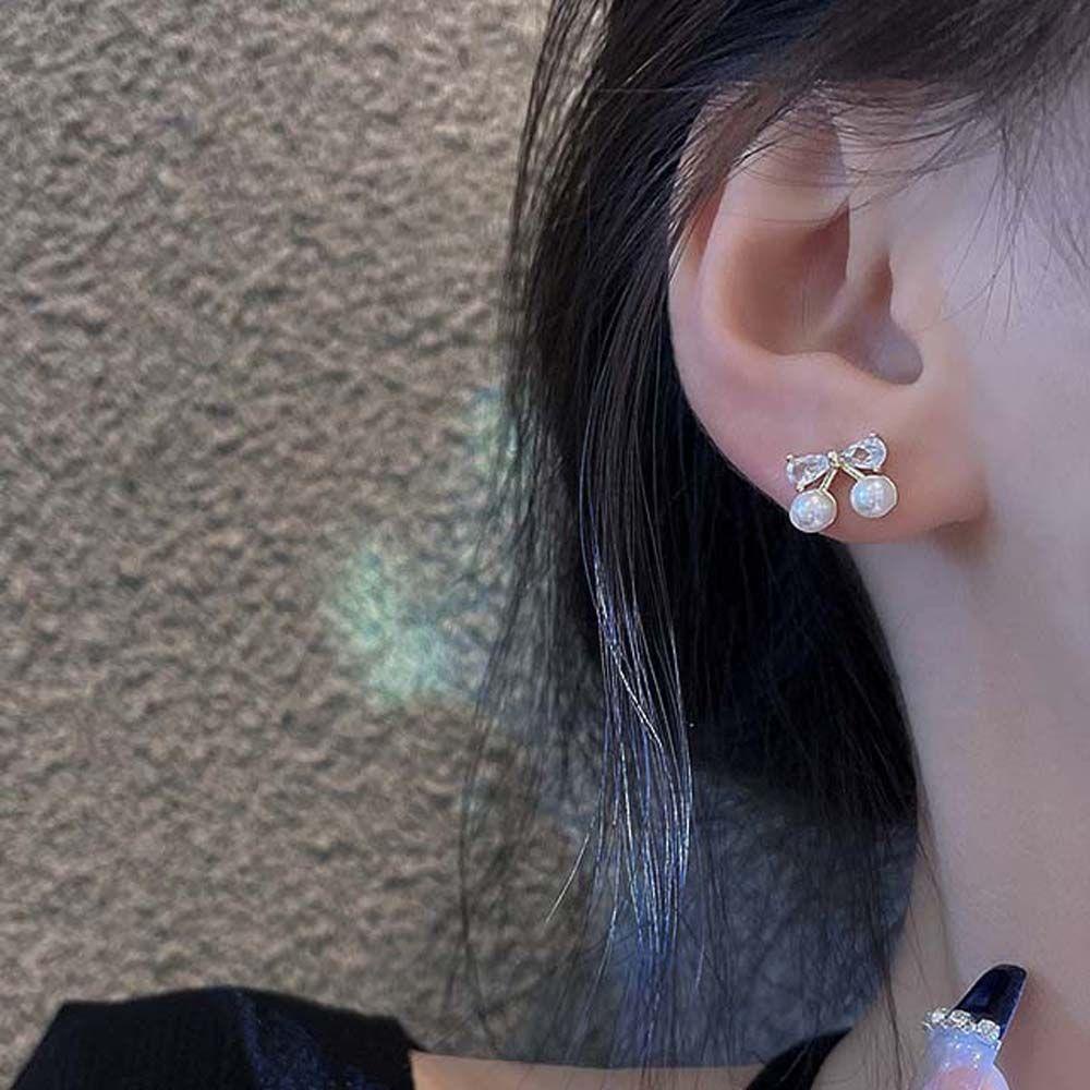 Mxbeauty Anting Mutiara Fashion Pesta Pernikahan Cherry Zirkon Wanita Ear Hook