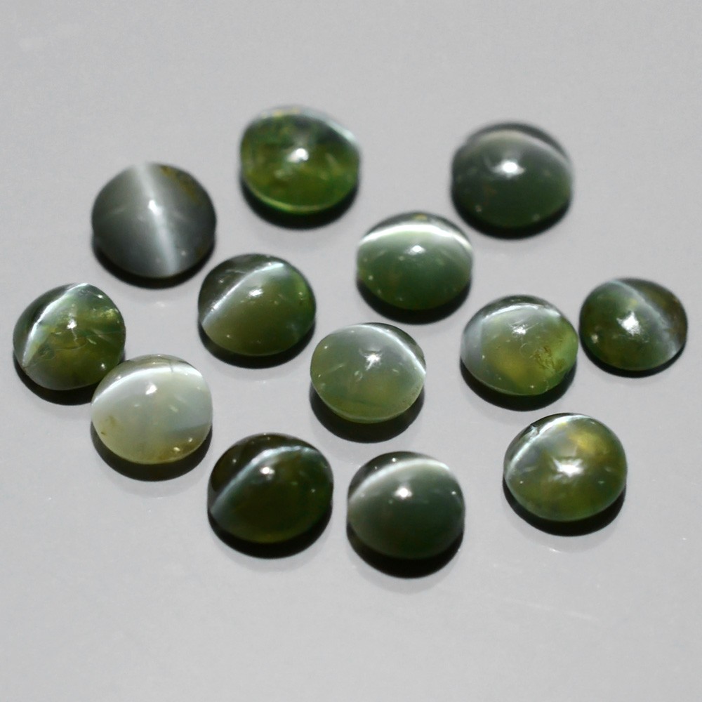 Lot 2.09tcw 2.8-3.3mm Round Cabochon Natural Green Sharp Cat's Eye Alexandrite AXD009