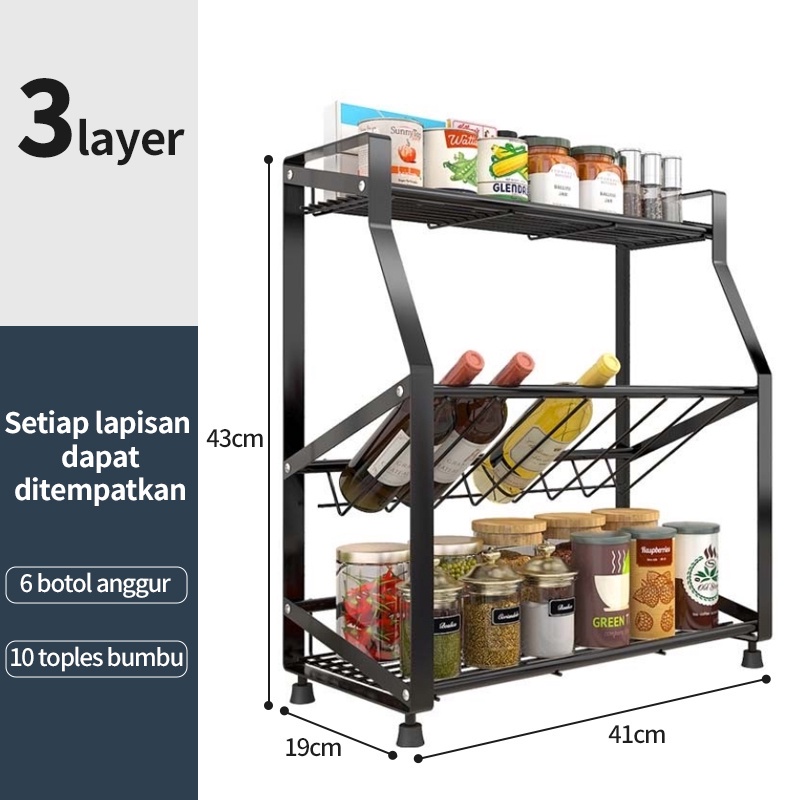 (COD) Rak Bumbu Dapur Stainless Steel Rak Penyimpanan Dapur Rak Bumbu Rak Dapur Stainless 3 Susun 2 Susun 3 Tingkat