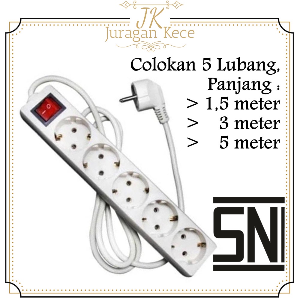 Colokan Listrik 5 Lubang Stop Kontak Colokan Cok Original SNI Panjang Kabel 1,5 Meter / 3 Meter / 5 
