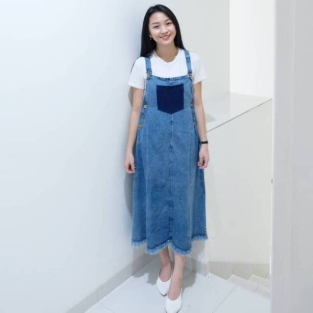 CUTELY Overall Baju  Kodok  Jeans Wanita  Front Pocket 