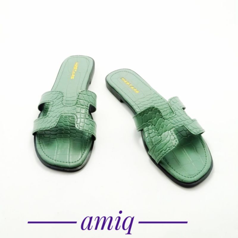 Slip Sandal Wanita Flats Croco H Teplek  kekinian