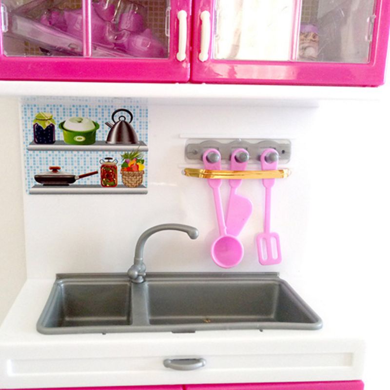 Mary Simulasi Lemari Dapur Set Anak Berpura-Pura Bermain Alat Masak Boneka Mini Peralatan Makan Setelan