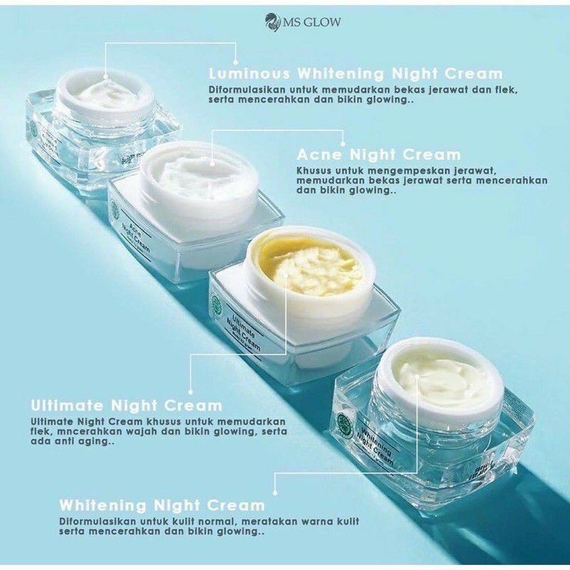 NIGHT CREAM MS GLOW / CREAM MALAM MS GLOW / LUMINOUS , ACNE , ULTIMATE , WHITENING