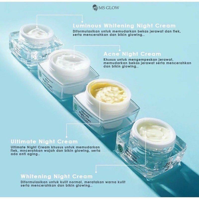 NIGHT CREAM MS GLOW / CREAM MALAM ACNE LUMINOUS WHITENING DNA ULTIMATE