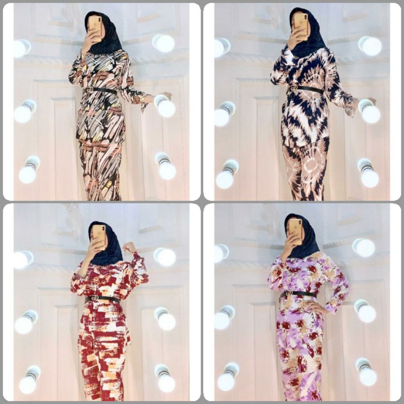 PREMIUM BAJU TIDUR PIYAMA PAJAMAS ONE SET RAYON VISCOSE TIE DYE MOTIF