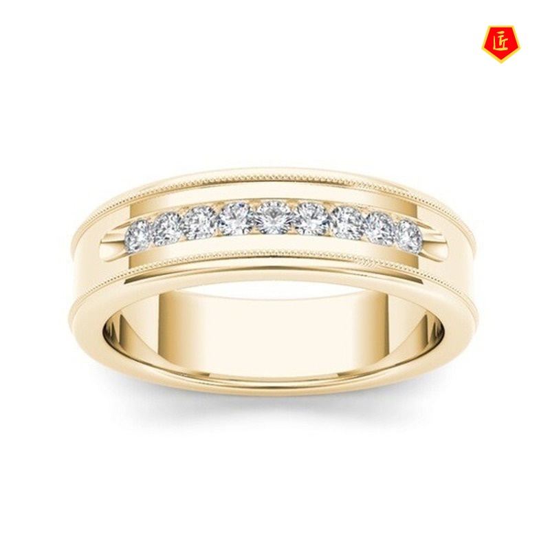 [Ready Stock]14K Golden Bright Single Row Diamond Ring Fashion Simple