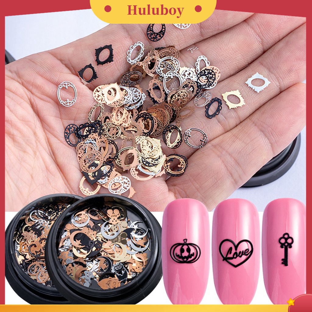 Huluboy Huluboy♡ 120pcs / Kotak Payet Logam Desain Kepingan Salju Hollow Tema Halloween Untuk Dekorasi Manicure Wanita