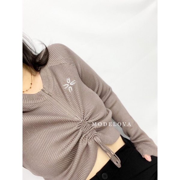 MDLV ~ 5591# Ashlynn Drawstring Knit Top Atasan Crop Blouse Rajut Serut Fashion Import