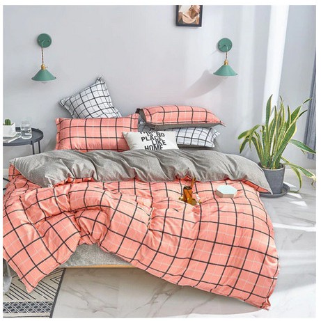 SPREI  shopee terlaris Katun PREMIUM aesthetic | KOTAK EMILY GREY &amp; PEACH | 90 100 120 160 180x200