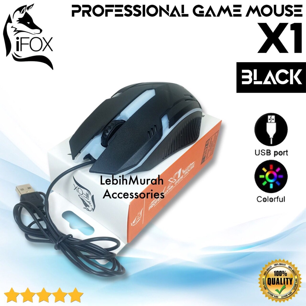 Mouse Kabel Gaming X1 IFOX LED Cable Mouse Game RGB Colorful 7 LED light