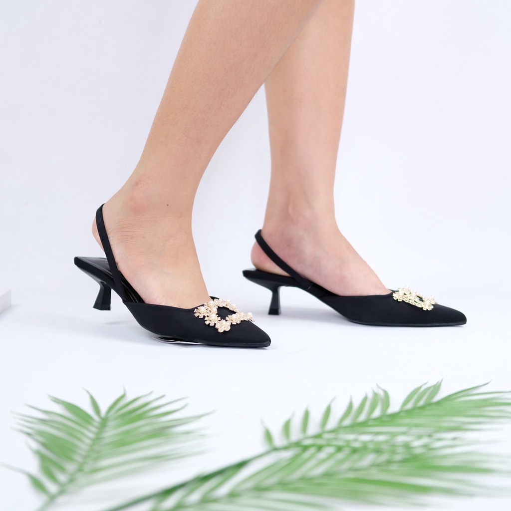 [7.7 Boombastis Sale⚡] - SEPATU WANITA SATIN ZS421 SHIMERY KITTEN HEELS PREMIUM IMPORT