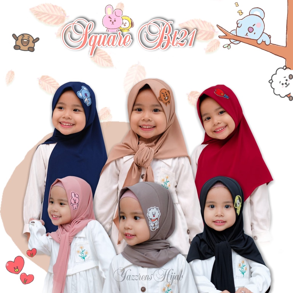 jilbab square hijab pashmina instan bt21 for kids