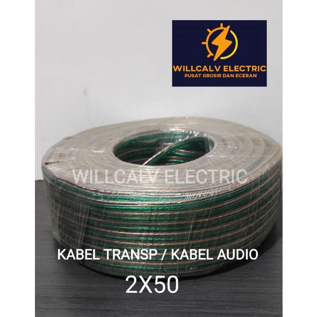 KABEL TRANSPARAN 2X50 / KABEL AUDIO 2X50 PANJANG 100 YARD