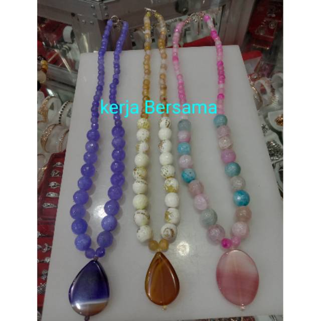 kalung batu akik cutting liontin pipih