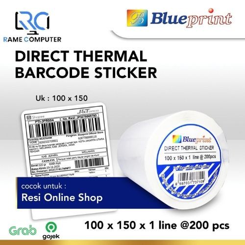 Resi Online Shop BLUEPRINT Direct Thermal Sticker 100x150 Isi 200 Label Alamat Shopee