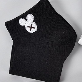 OVERFLOWS.ID Kaos Kaki Import Mata Kaki Ankle Sock Pendek Wanita Remaja Motif Smile Gelombang Kaos kaki Miki Lucu-MIKI BLACK