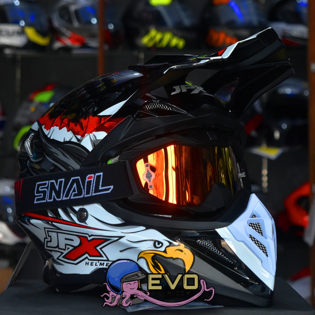 HELM JPX CROSS_FOX1 SERI X39 BLACK GLOSSY SUPERBLACK + GOOGLE SNAIL (ONGKIR 2 KG), PAKET GOOGLE SNAIL ORIGINAL - HELM JPX CROSS PAKET GANTENG JPX FOX1 CROSS HELM JPX TERBARU-MX36 MATT BLACK/RED
