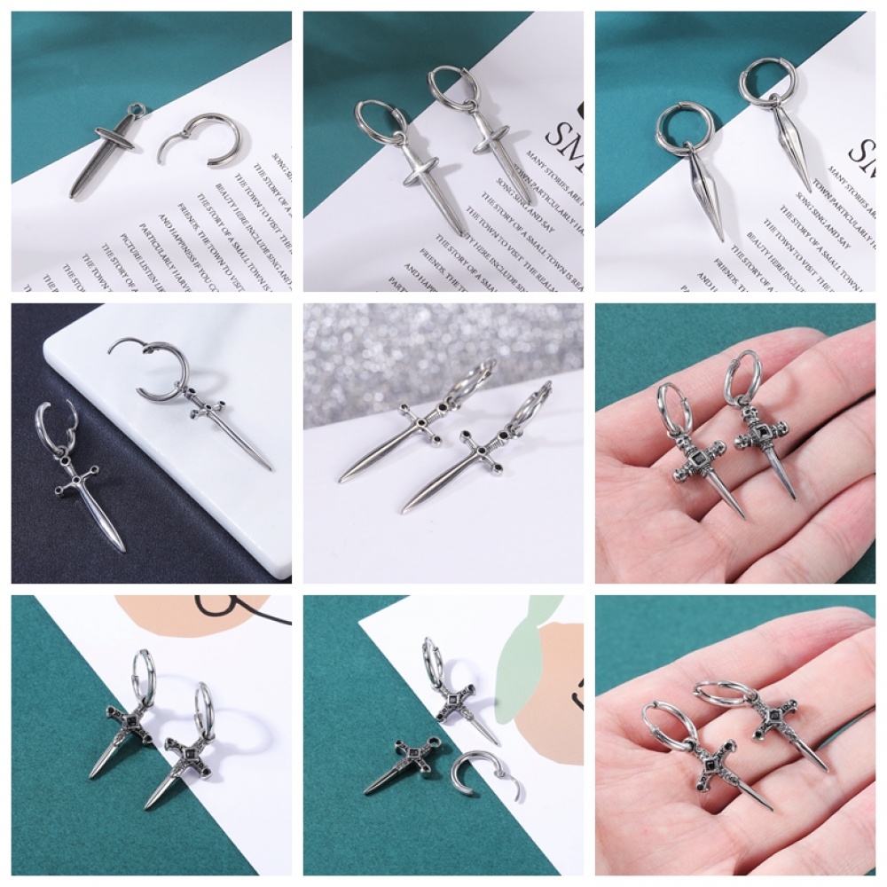 1 Pasang Anting Kait Desain Kepala Naga Tengkorak Ular Bahan Stainless Steel Gaya Punk Rock