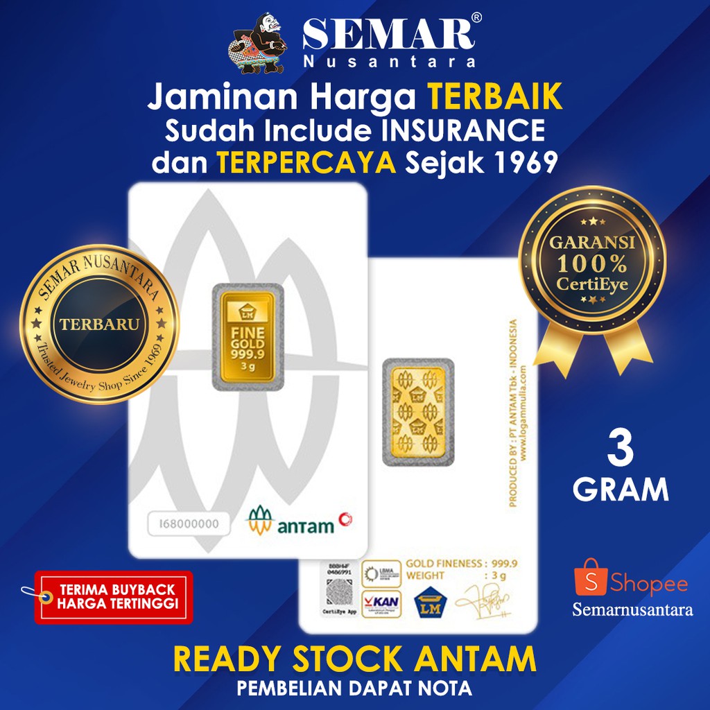 Logam Mulia Antam Press 3gr Emas Batangan Semar Nusantara