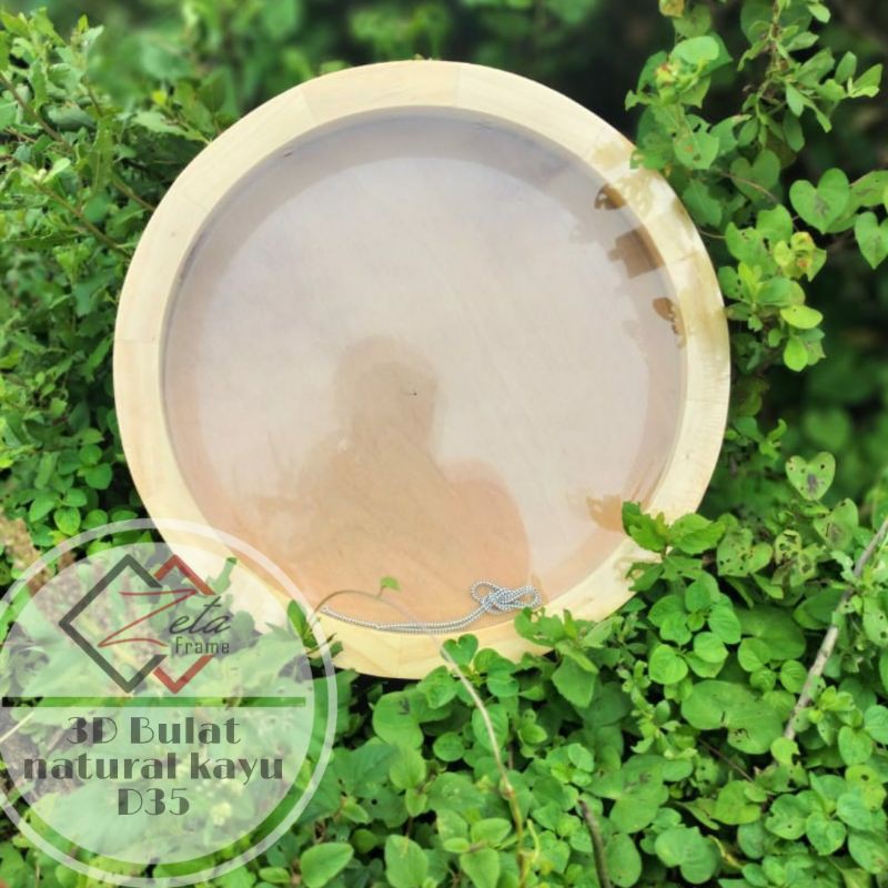 Pigura Mahar Bulat Natural Kayu D35 D30 - Frame lingkaran - Pigura 3D bulat