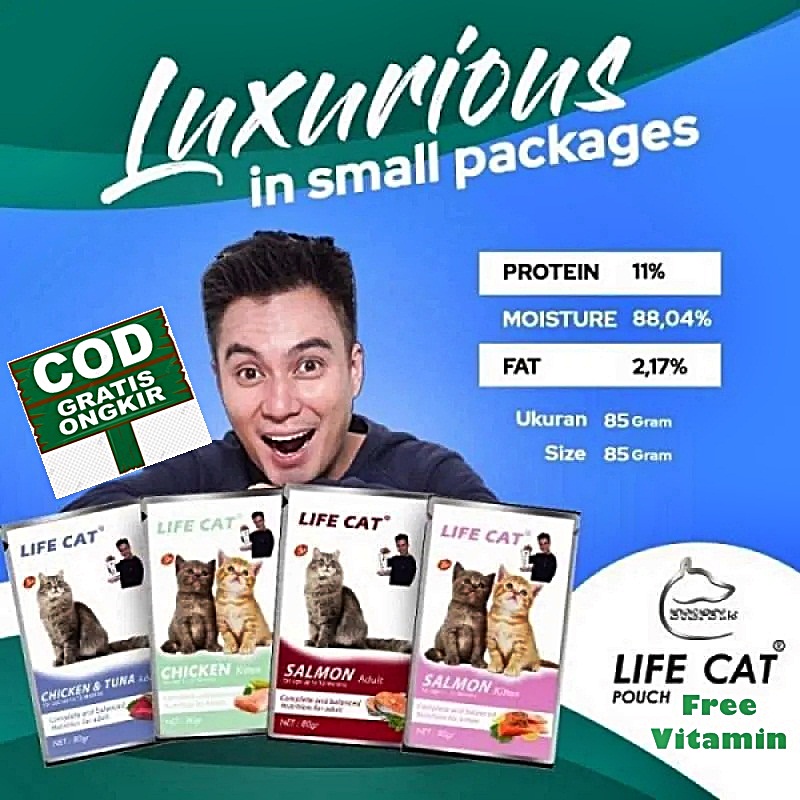 Makanan Kucing Basah Life Cat Pouch 85Gr Free Vitamin Wet Food