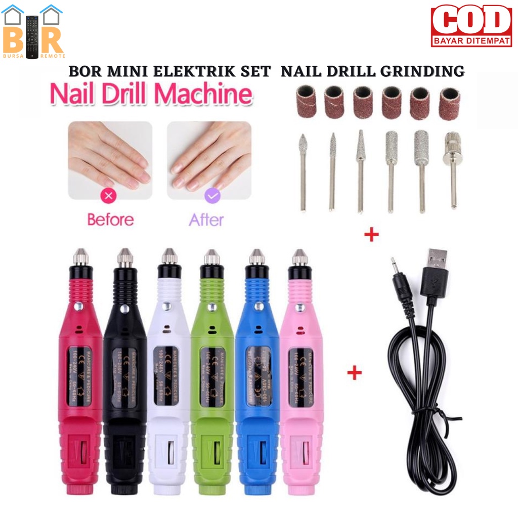 Bor mini / Electric Mesin Kikir Amplas Kuku Listrik Nail Art Pen Pedicure Manicure salon shaper usb warna random