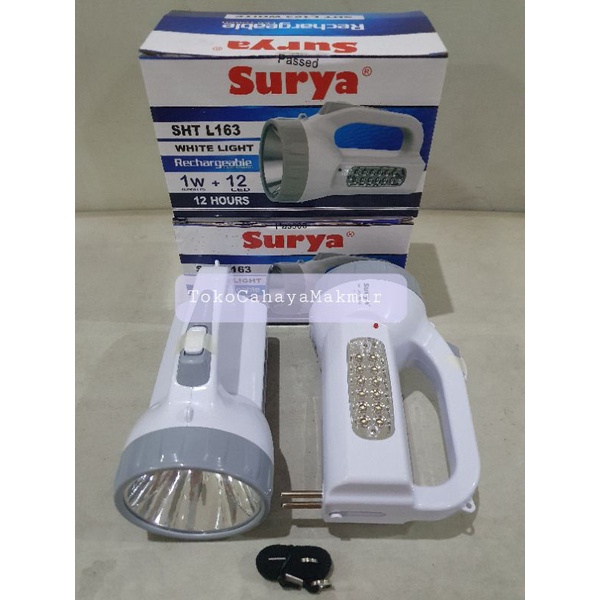 Senter Cas Rechargeable Surya SHT L163 1W + 12 LED / Senter Emergency