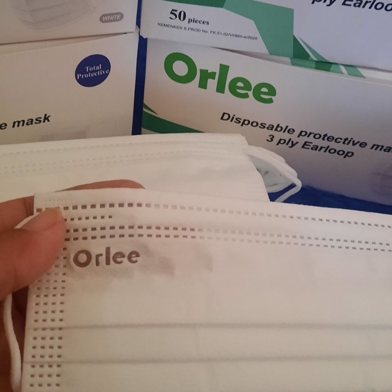 Masker Orlee Earloop Medis Surgical Mask 3ply isi 50 Kemenkes