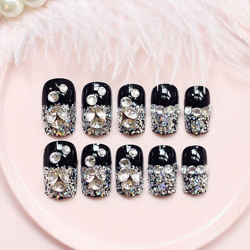 Mxbeauty Hitam Putih Kuku Palsu 24 Pcs/set Indah DIY Nail Art Manicure Charm Square Head Nail Extension