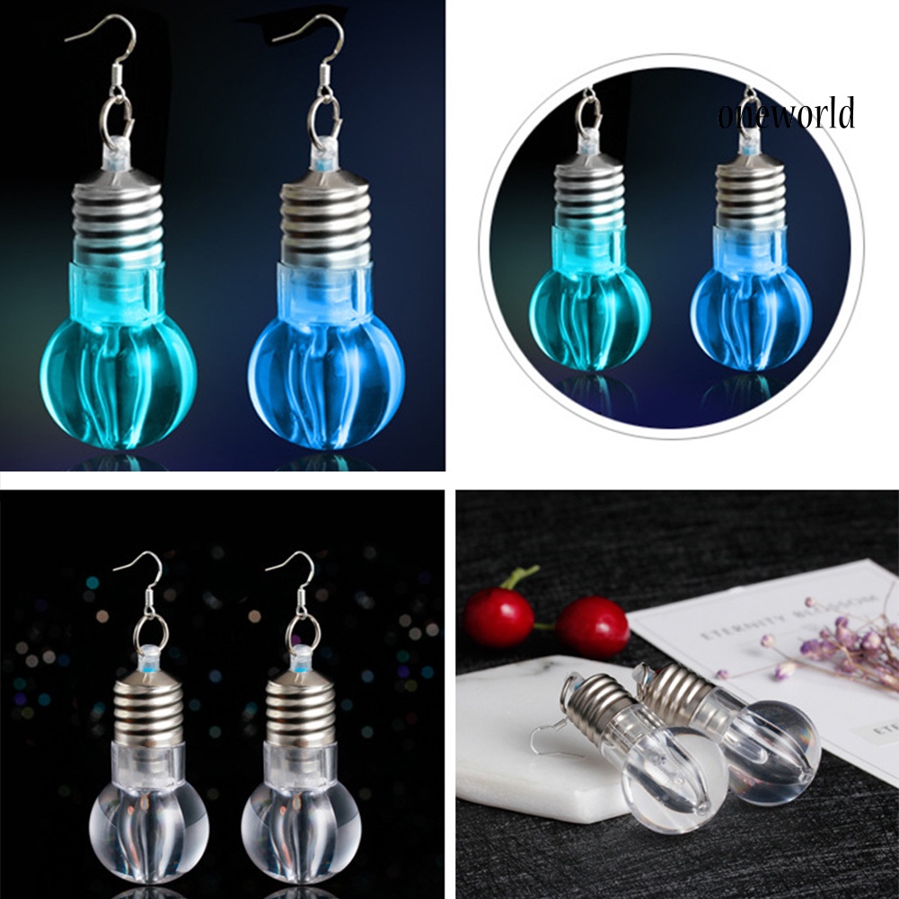 OW@ Silver Plated LED Bulb Lighting Hook Earrings Party Pub Club Women Jewelry Decor