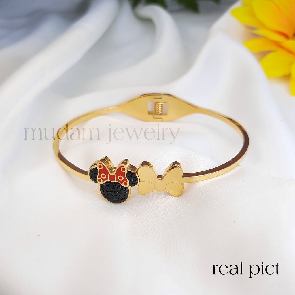 Gelang Bangle Titanium Minnie Pita Tersedia Warna Rosegold, Gold dan Silver