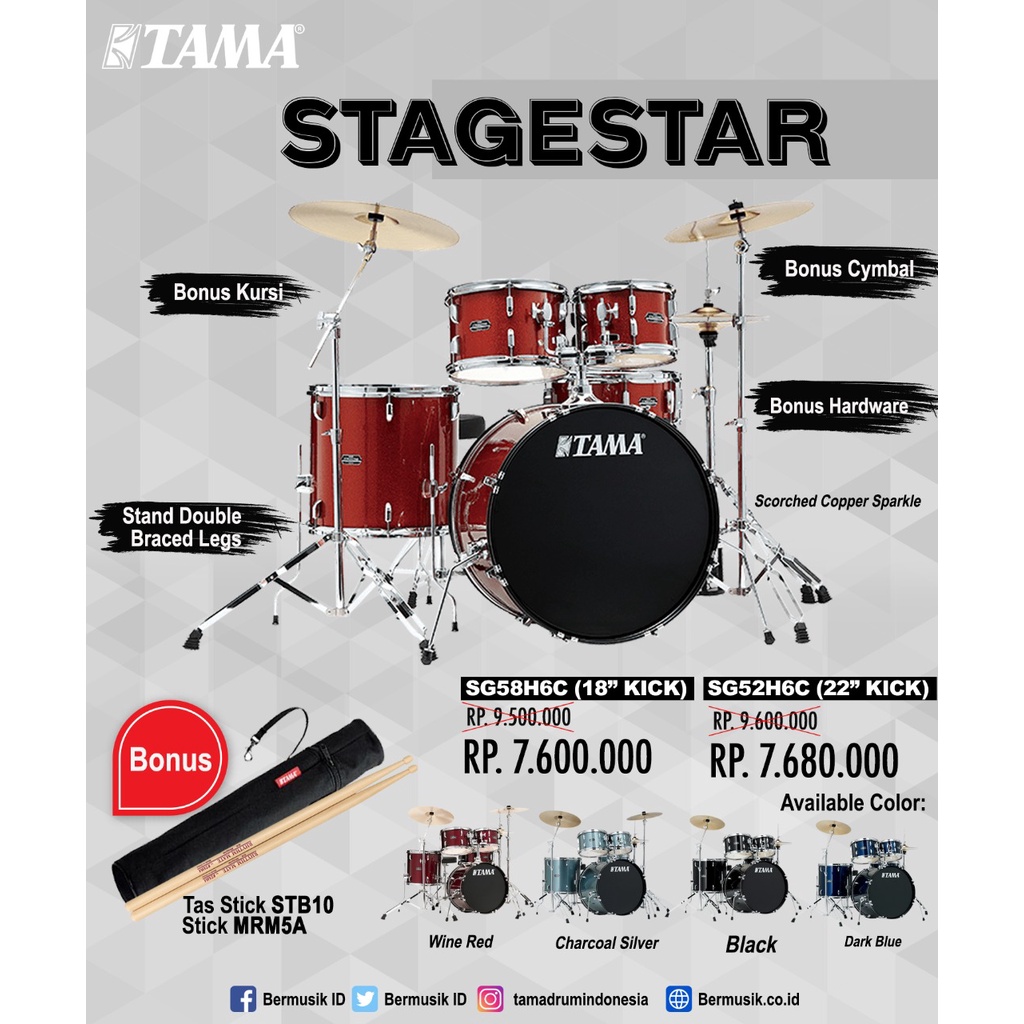 Jual Drum Set Tama Stagestar SG58H6C Shopee Indonesia