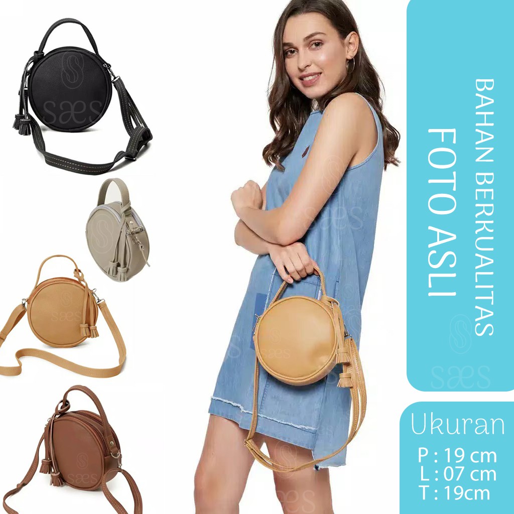 SAES SERUNI SLING BAG VINTAGE BROWN SHOULDER BAG BUNDAR BULAT MINI Saes shop 002