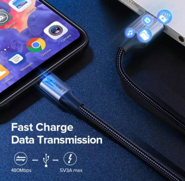 Ugreen Nylon Kabel Charger Type C 3A Panjang 25cm 100cm 150cm 200cm 300cm Original - Kabel Ugreen Usb C 3A 18W Fast Charging