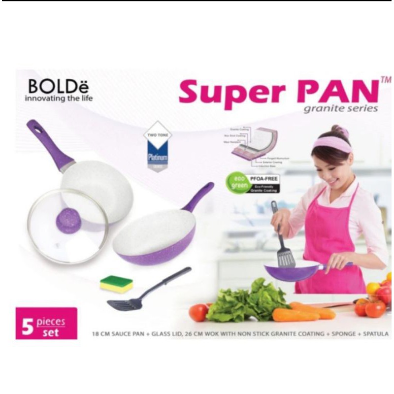 Super PAN Set Purple 5 In 1 Original BOLDe 5 pcs Premium Quality Teflon