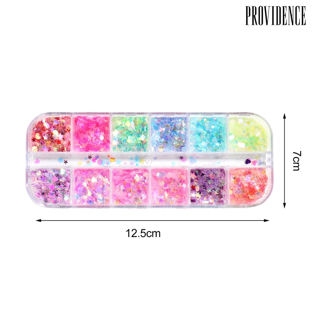 Providence 12 Grids/Box Nail Sequins Easy to Apply DIY Creation Plastic Star Moon Nail Ornament Stickers for Personal Use