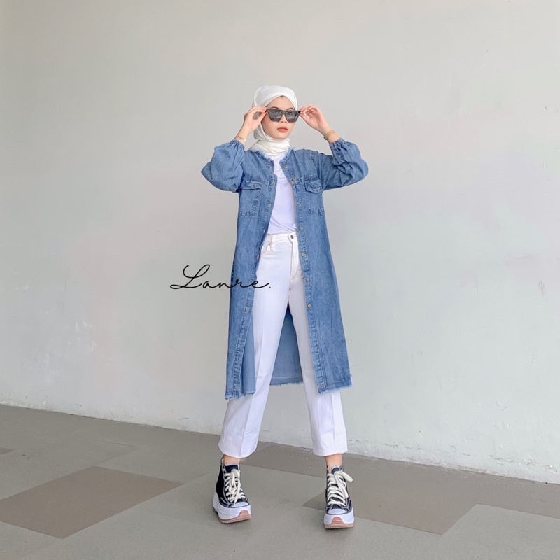 LOFI LONG JAKET DENIM - jaket jeans panjang tunik jeans tunik denim jaket murah jaket jeans oversize kemeja wanita