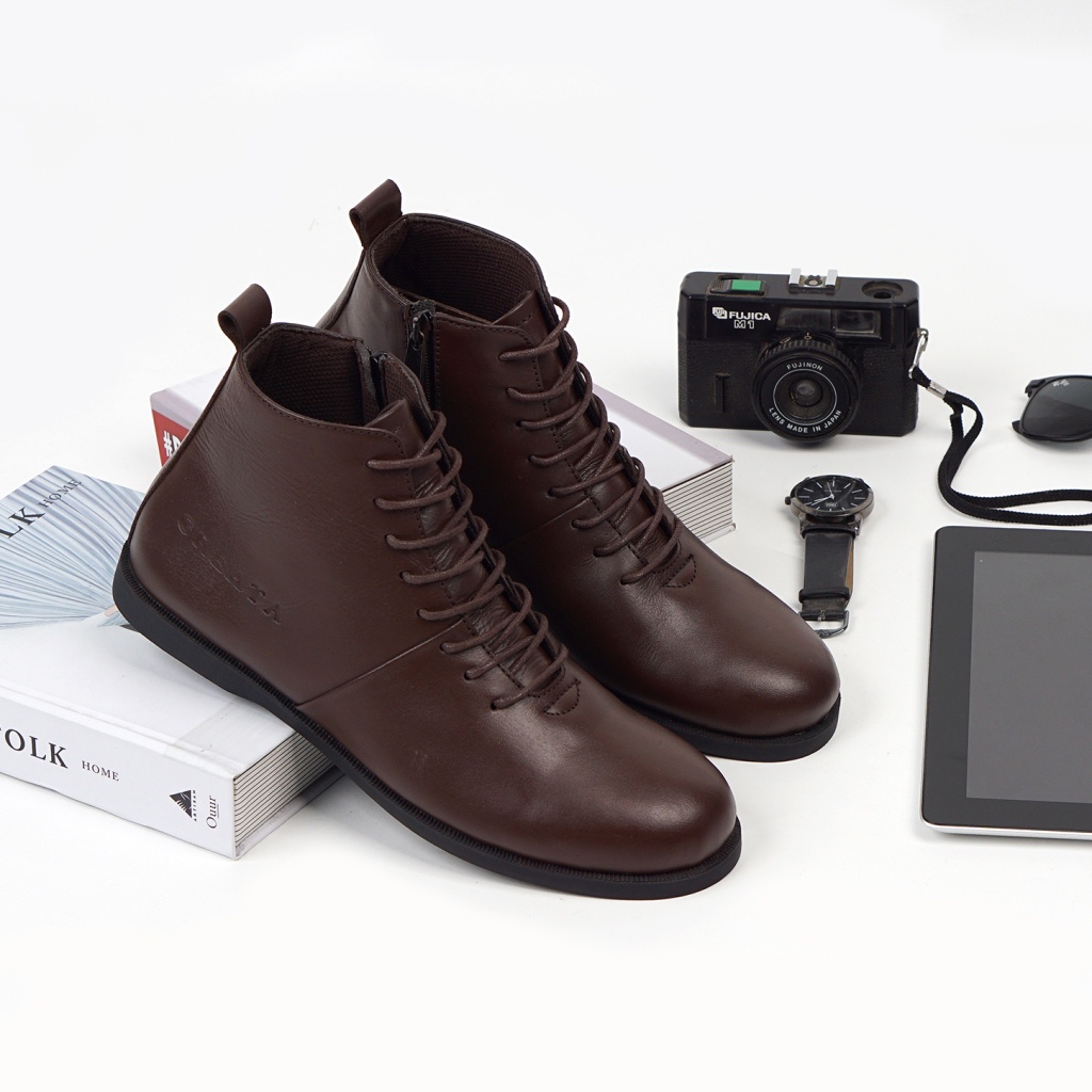 SVERKER BLACK ORIGINAL x GREATA Sepatu Kulit Sapi Asli Pria Boots Full Hitam Tali Resleting Casual Semi Formal Klasik Vintage Jalan Kuliah Kerja Kantor Touring Riding Motor Classic Zipper Zip Boot Genuine Leather Footwear Keren Terbaru Branded Kekinian