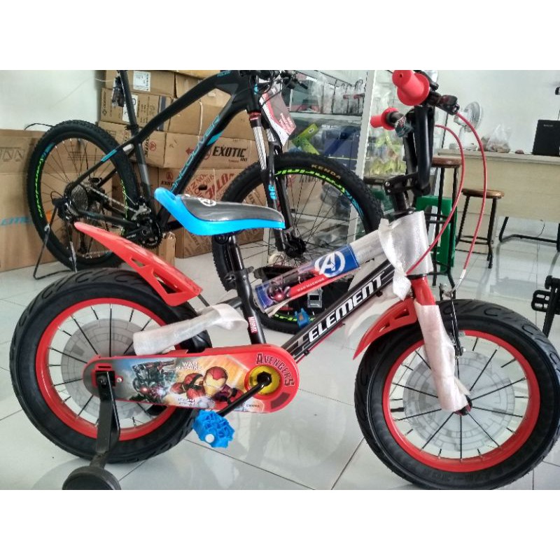 sepeda BMX anak roda 4 element Spiderman & Avengers 16"