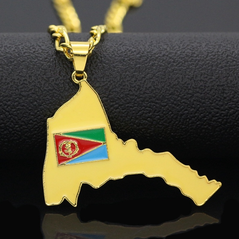 Kalung Liontin Peta Eritrean Lapis Emas 18k Gaya Hip Hop Untuk Pria