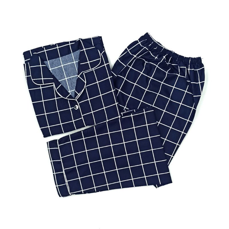 Baju Tidur Wanita / Piyama Wanita Tie Dye Set Motif Kekinian-Kotak Navy