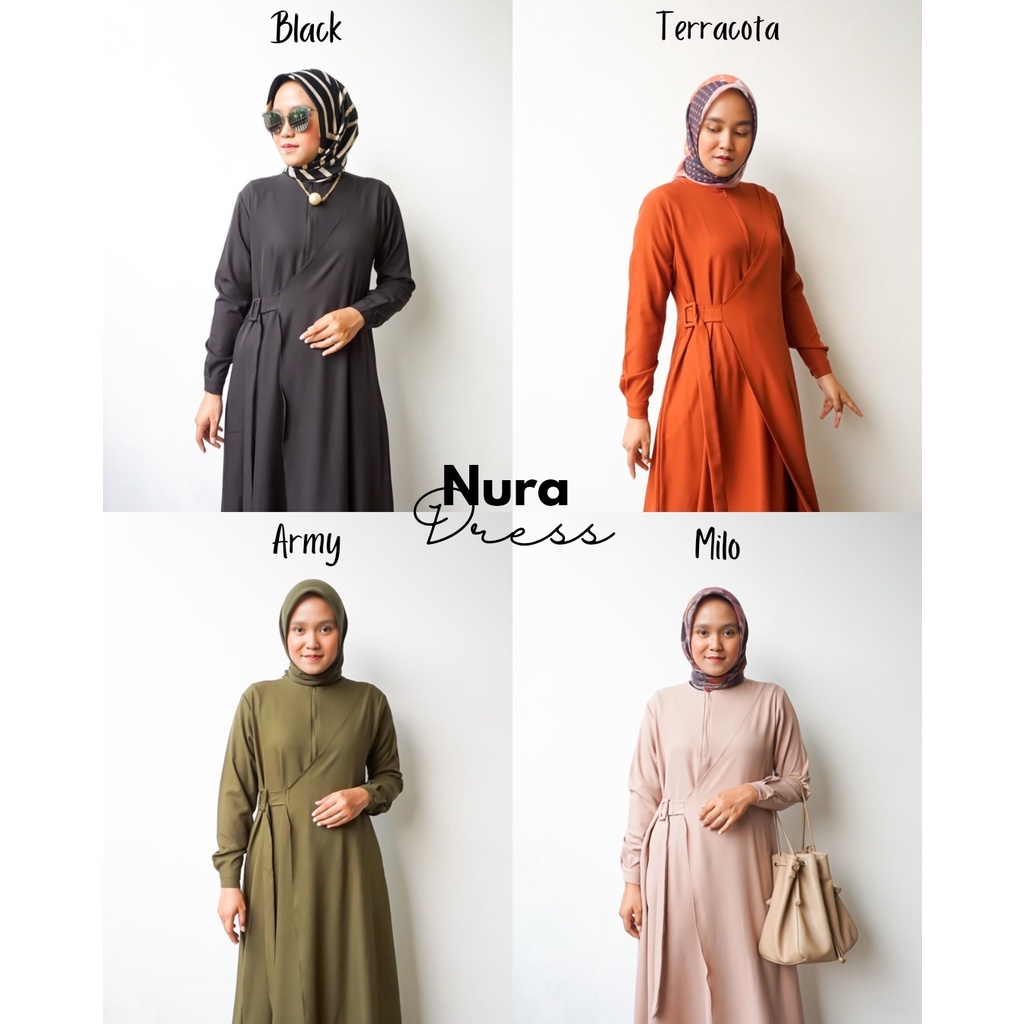 NURA DRESS PAKAIAN GAMIS MUSLIM WANITA BUSUI DAN WUDHU FRIENDLY KEKINIAN TERBARU BAHAN SHAKILA PREMIUM SIZE FIT to L DAN XL TERMURAH BY ZENIC_ID BISA COD